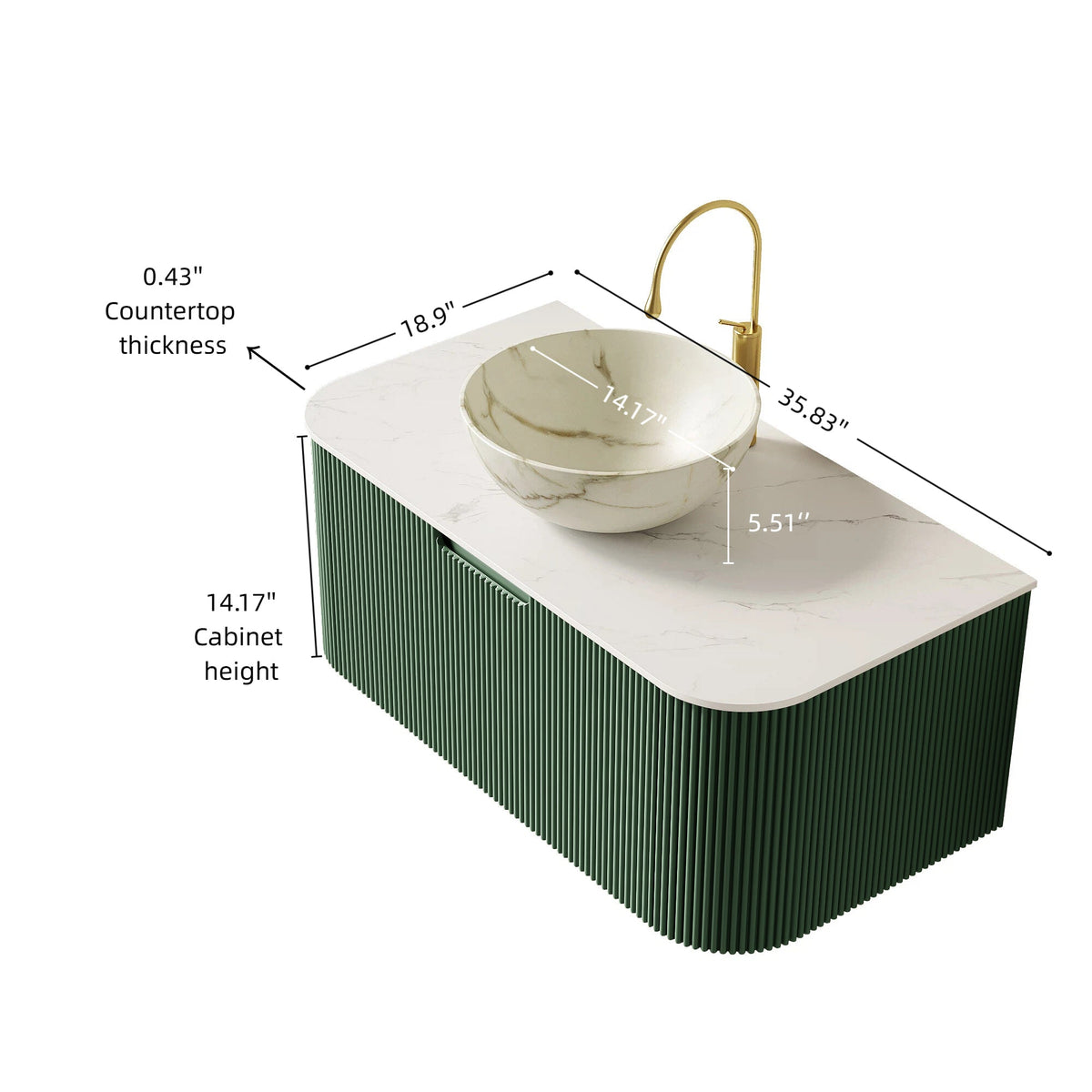 Dina 36" Bathroom Vanity & Sink, Floating Curved Edges