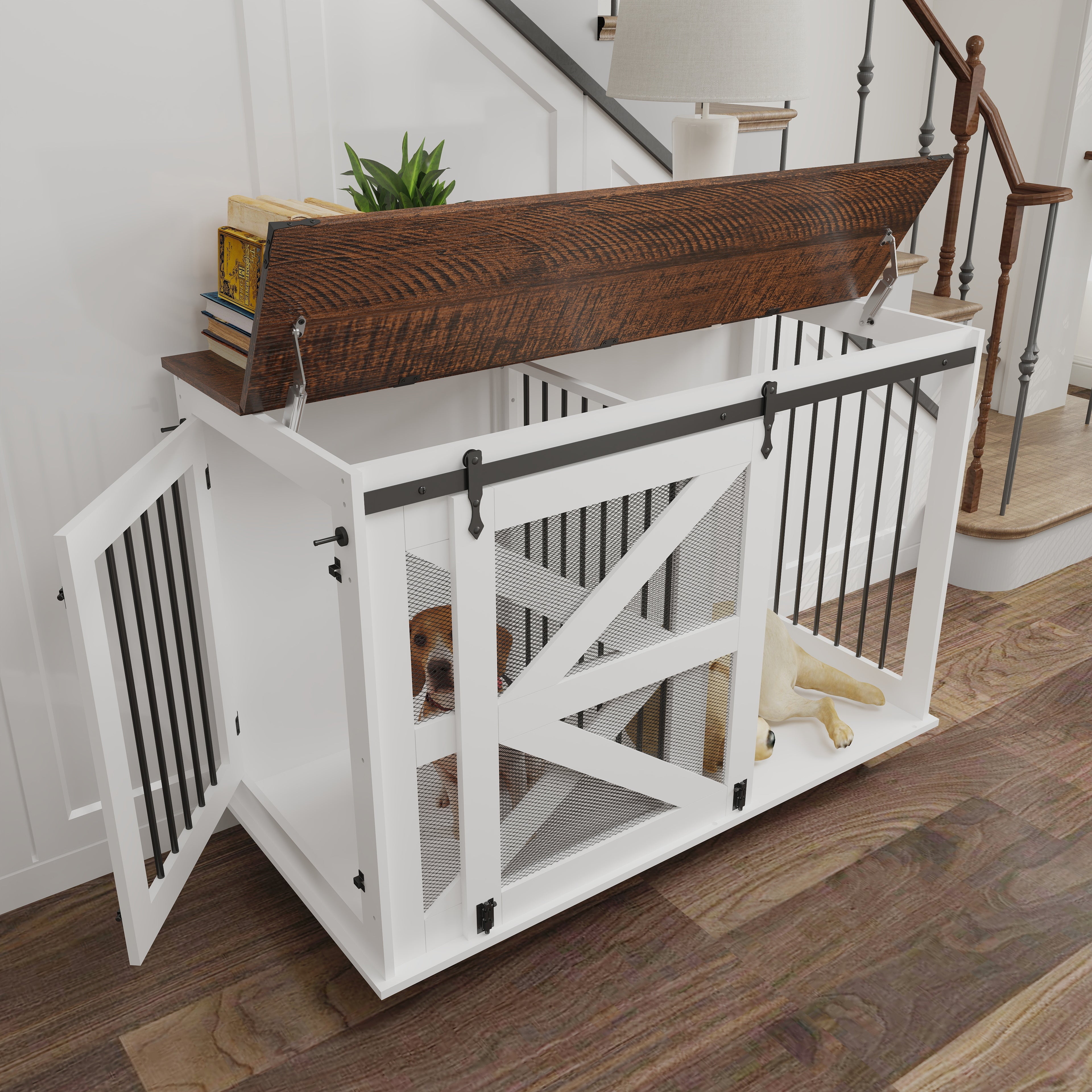 47.2" Mobile Dog Crate with Flip-Top Feeding Door