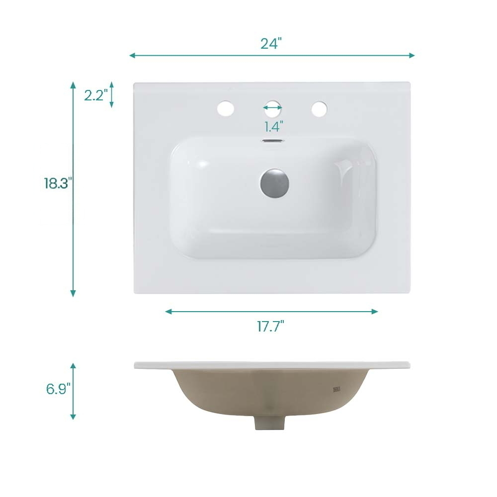 Glossy White Ceramic Integrated Bathroom Sink