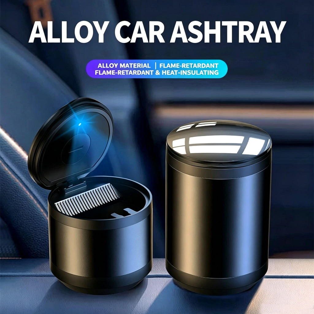 Car Ashtray, High-End, High-Grade Aluminum Alloy, Does Not Drop Cigarette Ash, Has A Premium Feel, Car Ashtray With Light And Lid