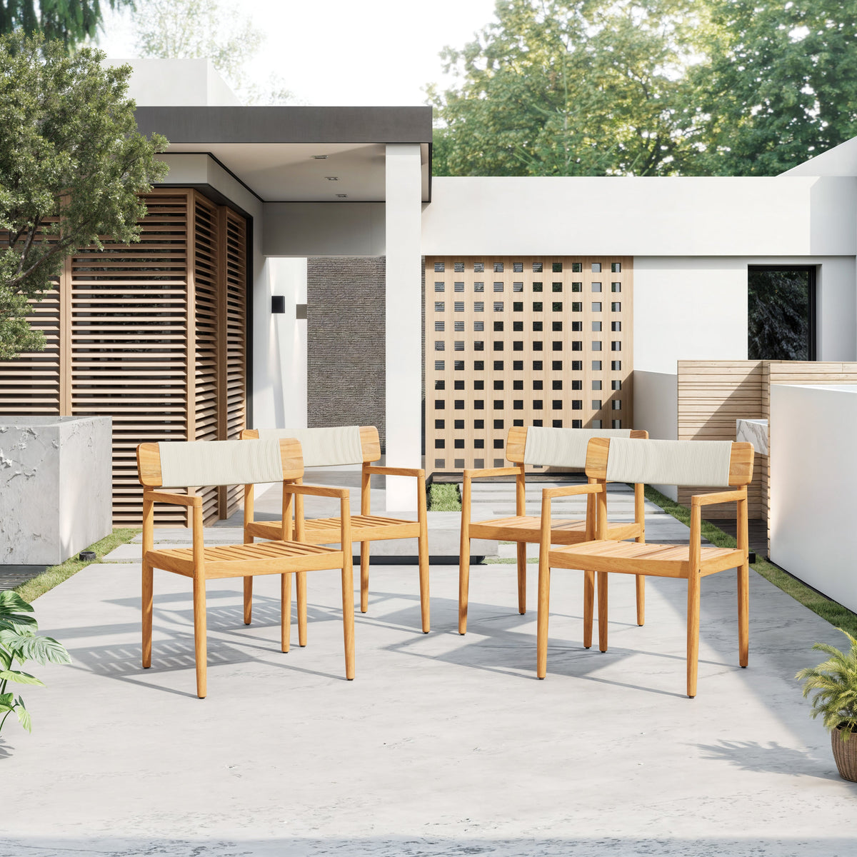Creative Braided Acacia Wood Outdoor Dining Table and Chairs