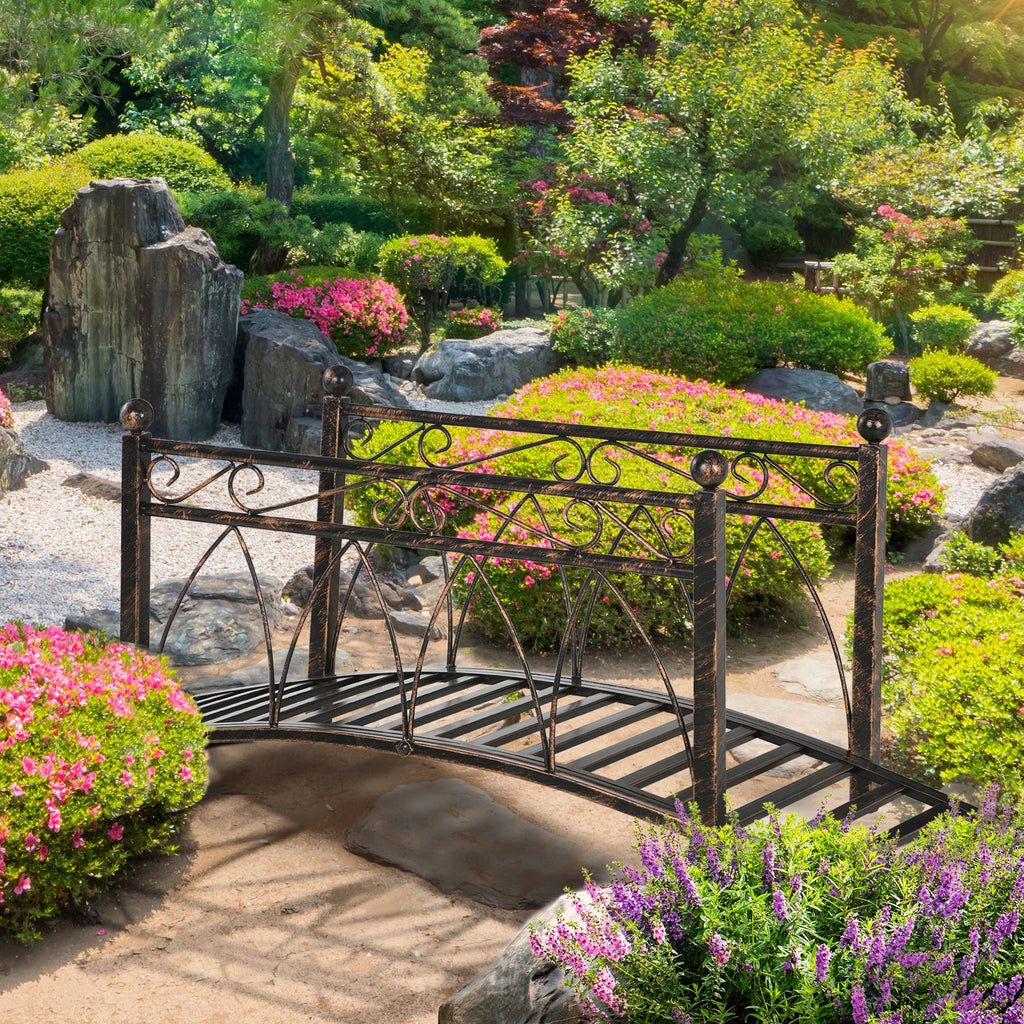 Outsunny 3.3' Metal Arch Zen Garden Bridge with Safety Siderails