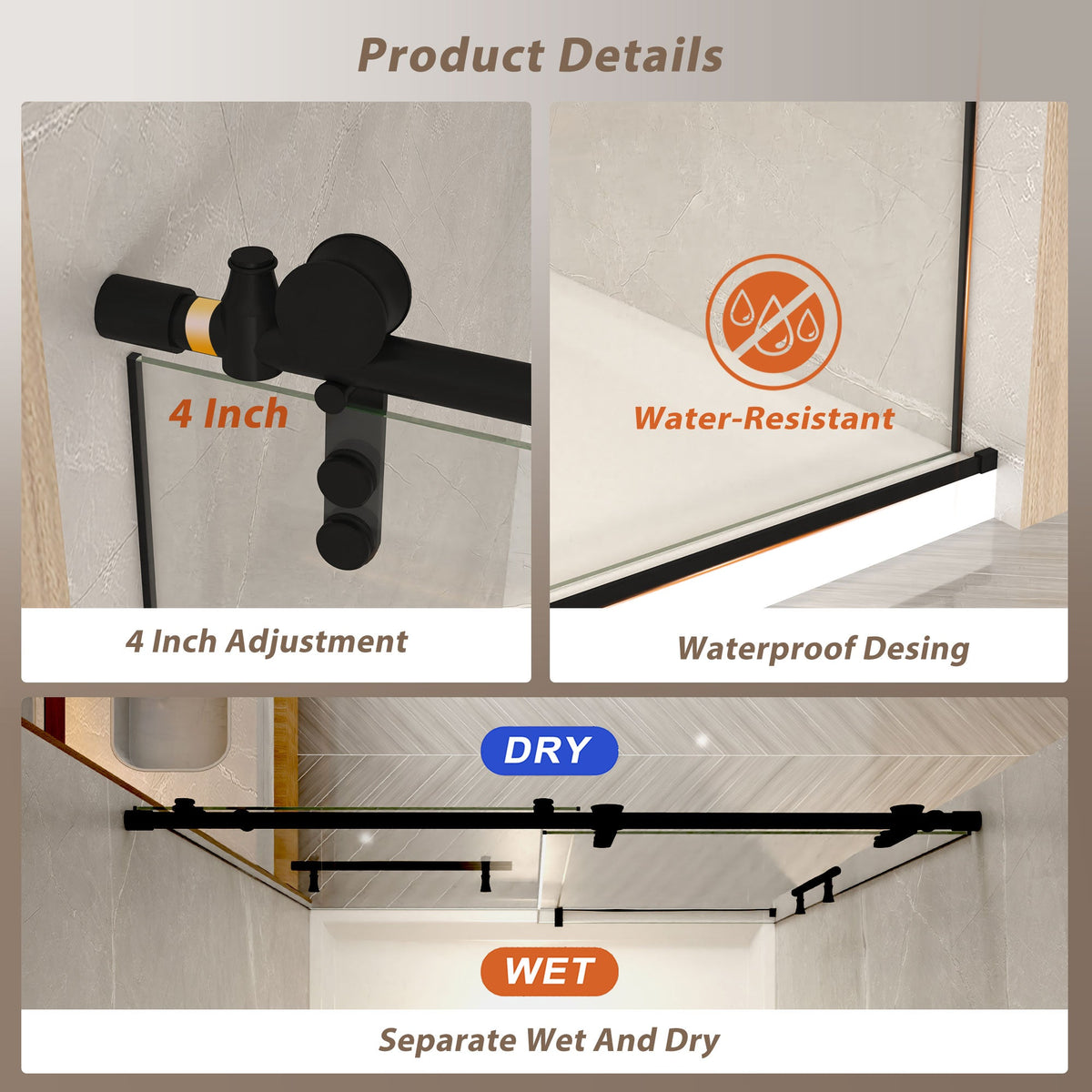 Frameless Sliding Shower Door - 5/16" Clear Tempered Glass