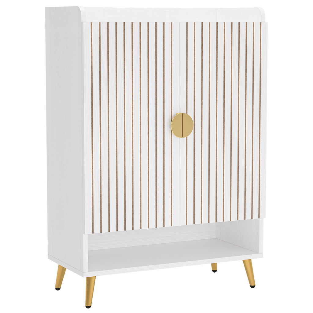 29.6" White and Gold Shoe Cabinet