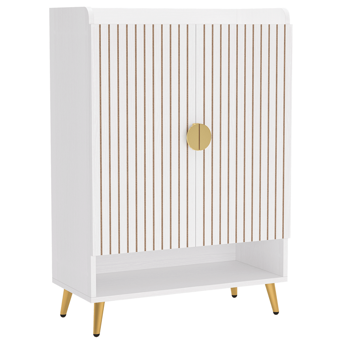 29.6" White and Gold Shoe Cabinet
