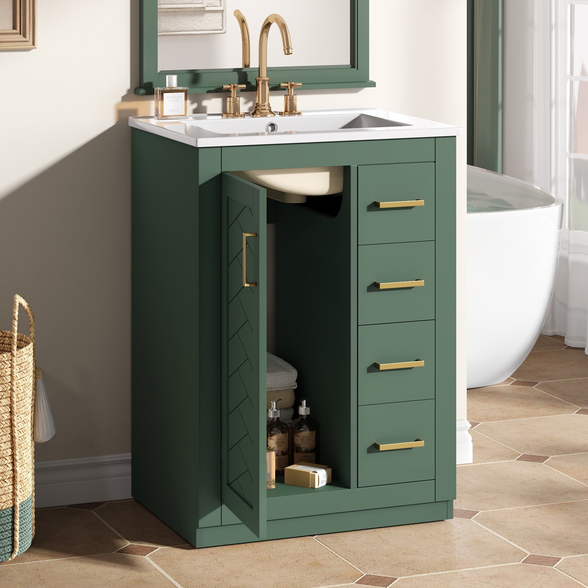 24" Bathroom Vanity with Integrated Ceramic Sink