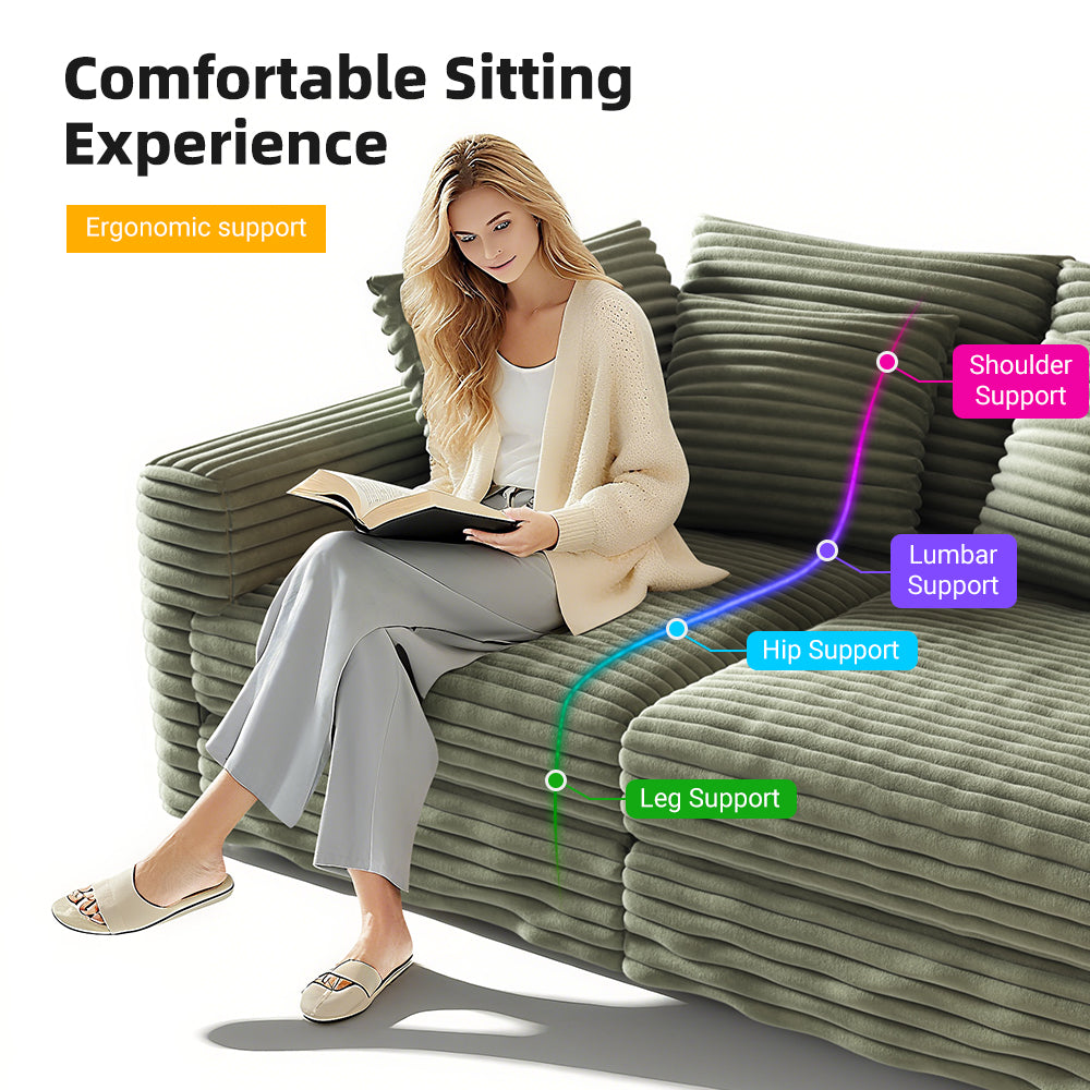 Plush Corduroy 4-Seat Sofa - Modern Comfy Upholstered Couch