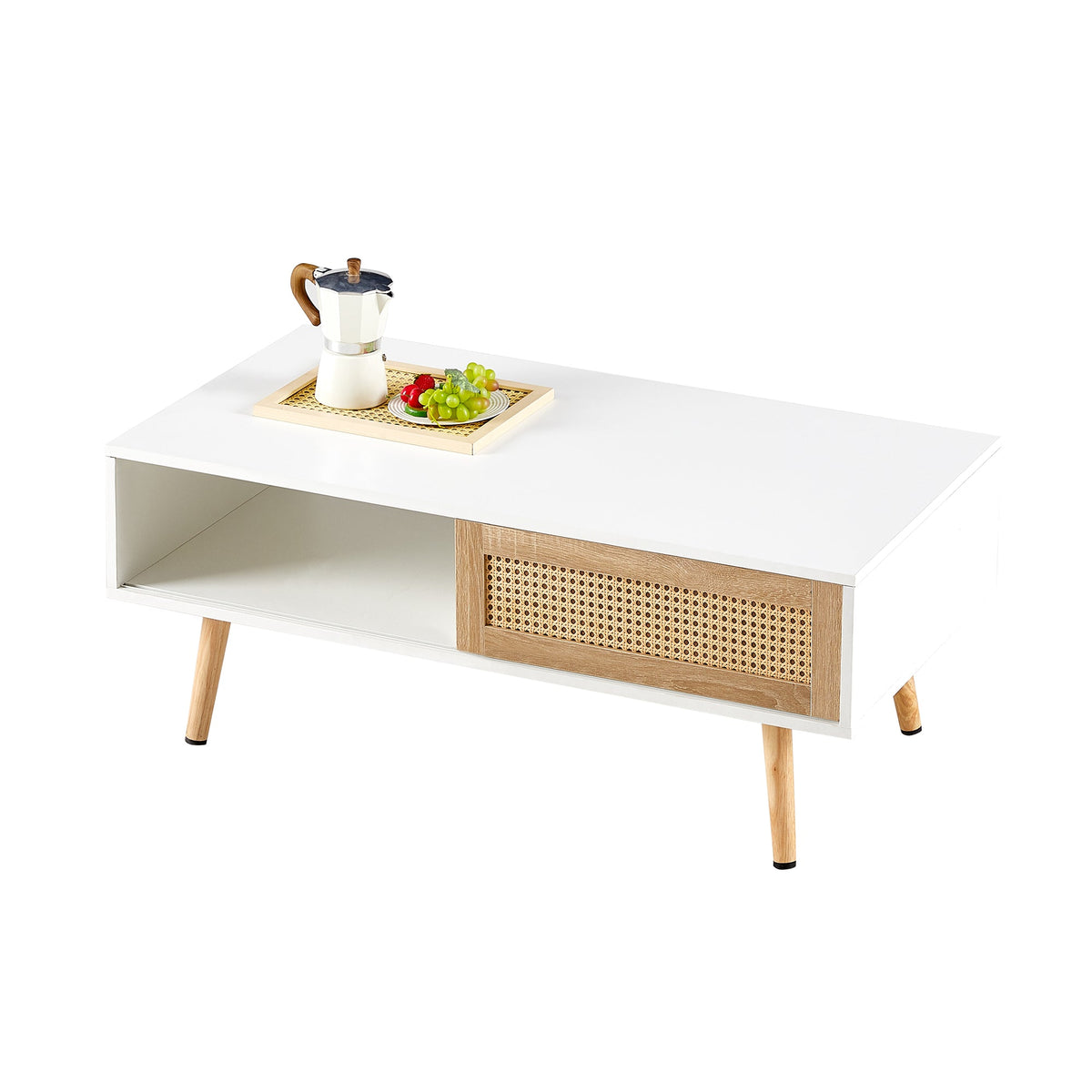 41.34" Rattan Coffee Table with Sliding Door Storage