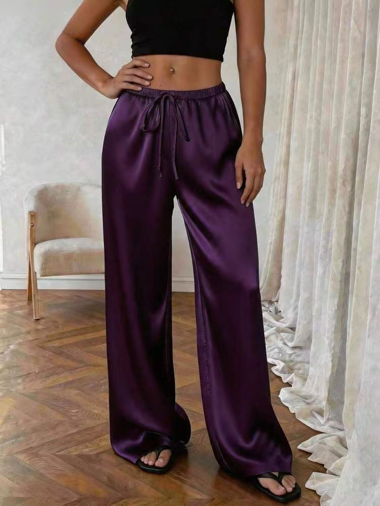 Relaxed stretch acetate wide-leg women's trousers