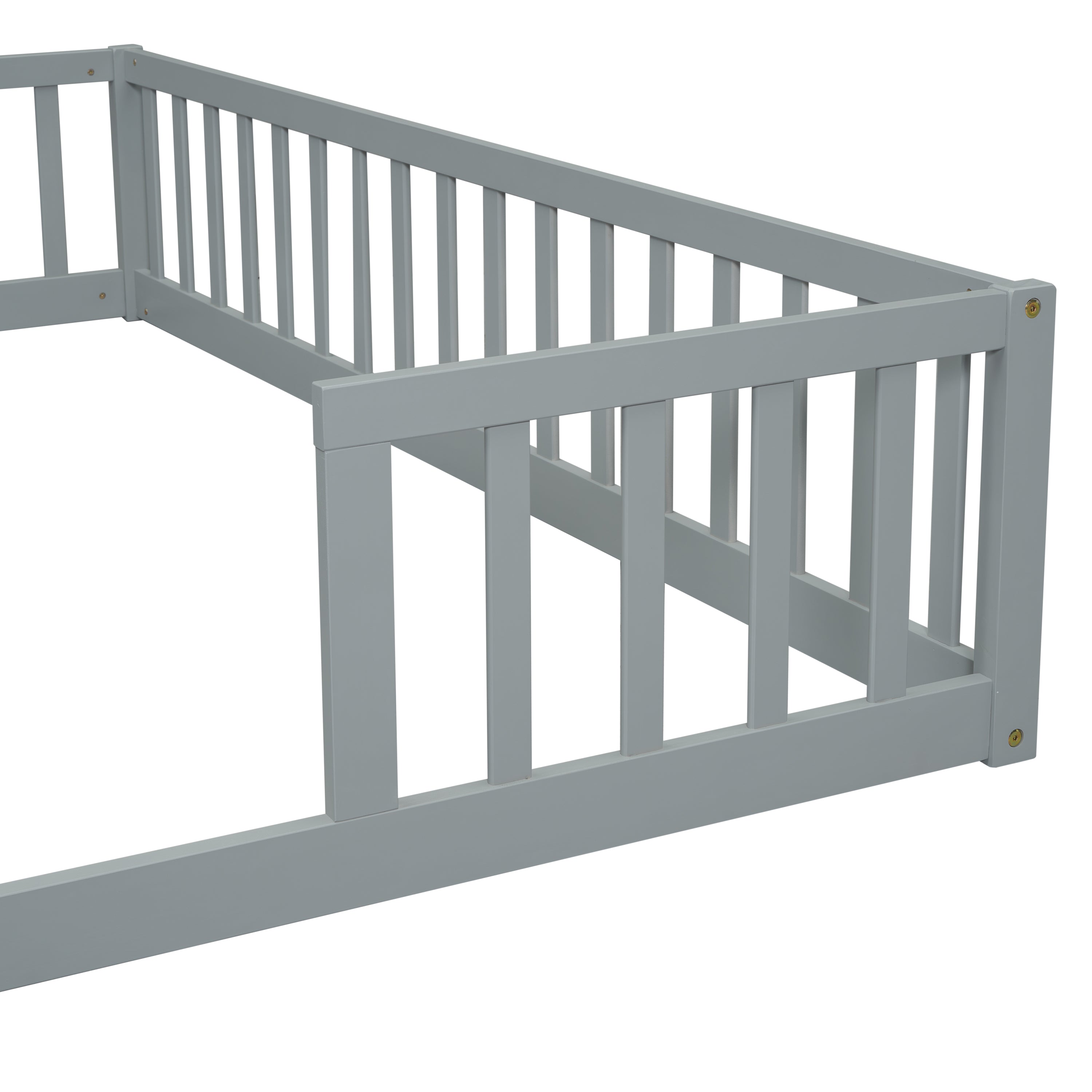 Double Twin Floor Bed with Fence, Guardrails, without Door