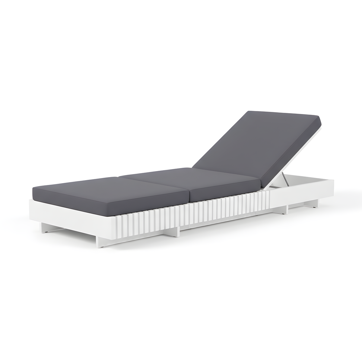 White Acacia Solid Wood Outdoor Chaise Lounge with Dark Cushions