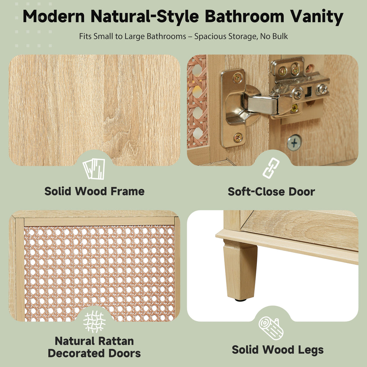 48-Inch Natural Rattan Bathroom Vanity