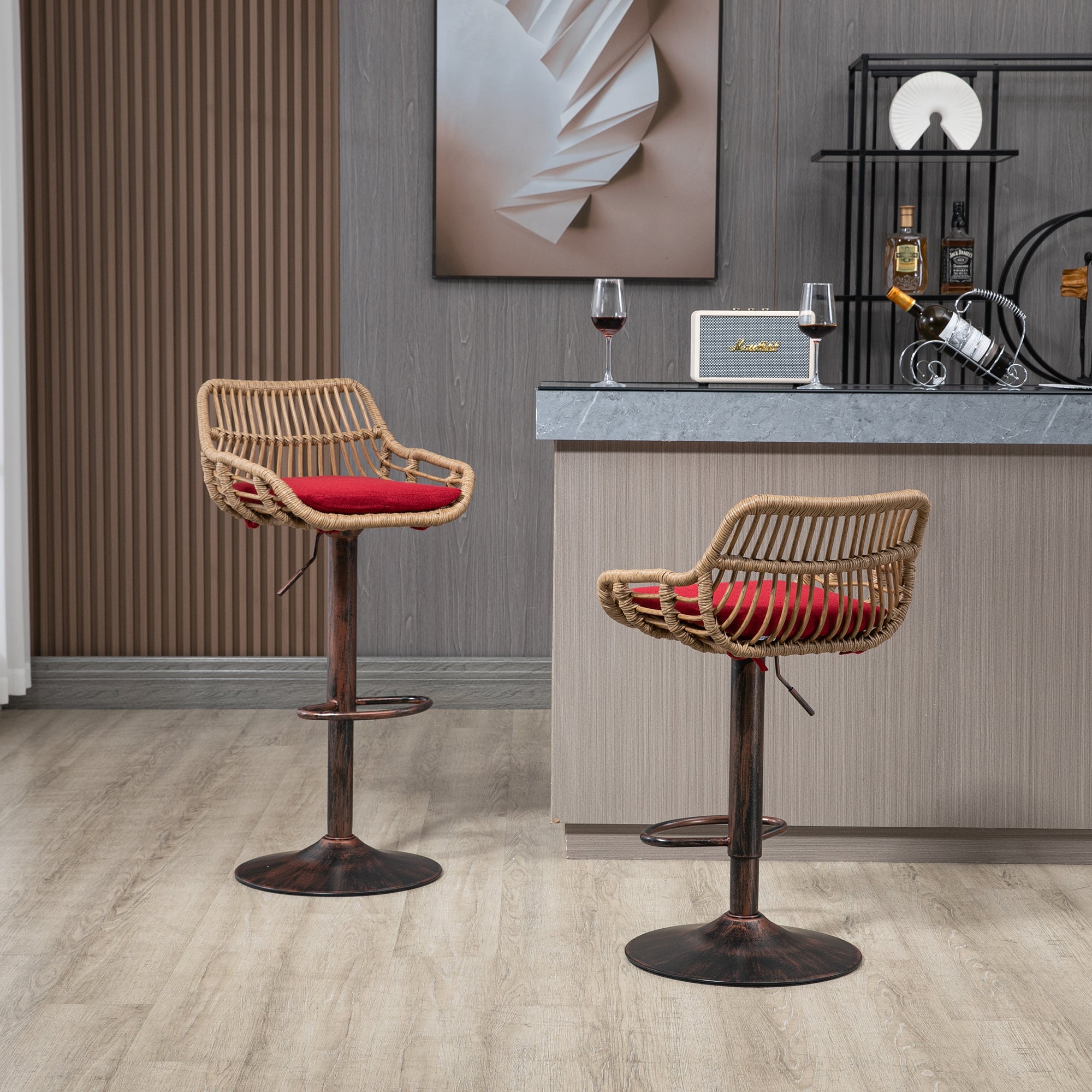 Modern Swivel Bar Stools Set of 2 Adjustable Counter Height Chairs