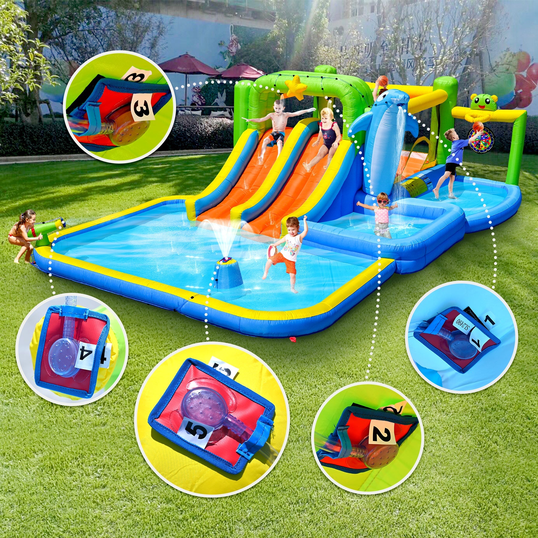 9 In 1 Inflatable Bounce House with Blower and Pool