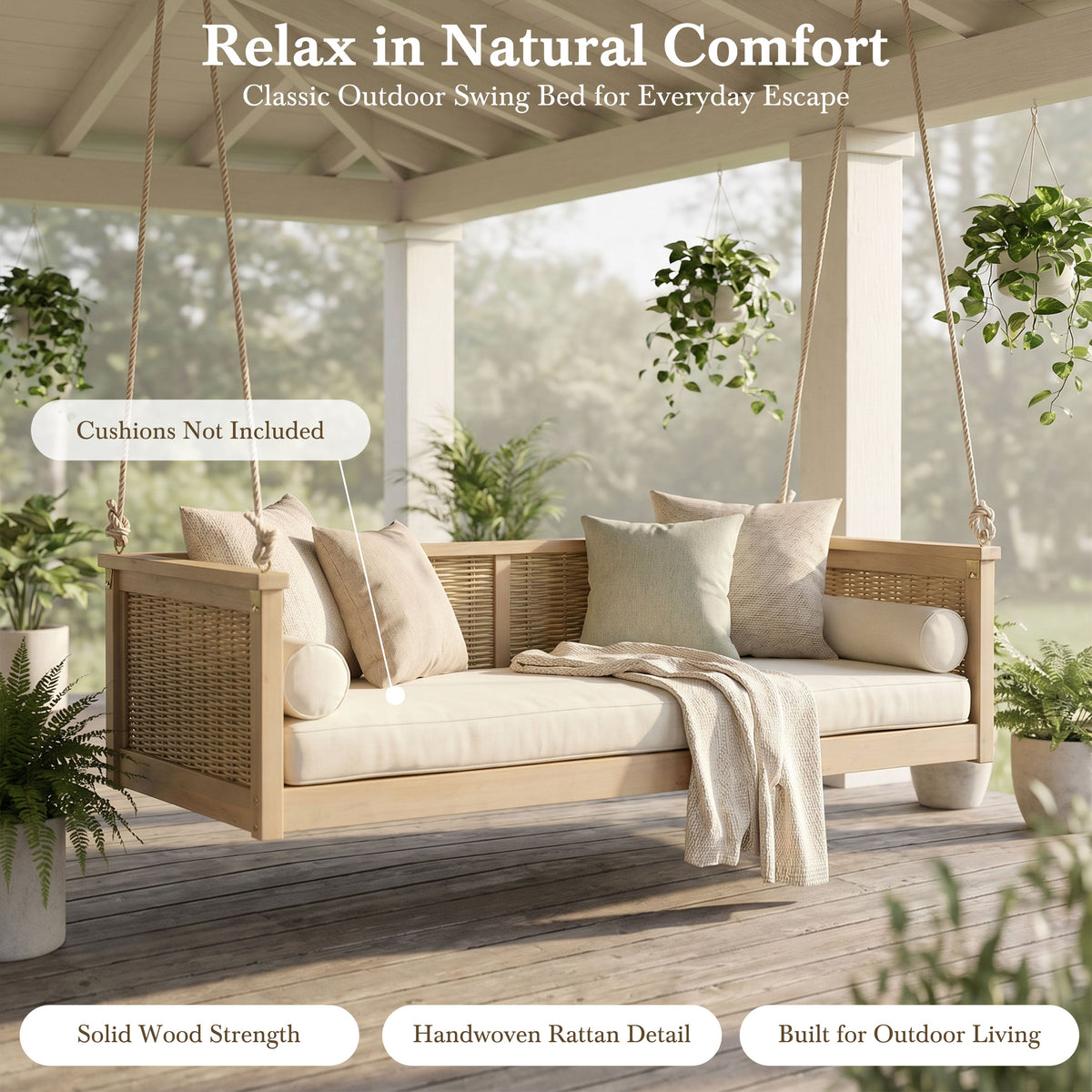 TOPMAX Outdoor Classic Solid Wood Twin Size Swing Bed