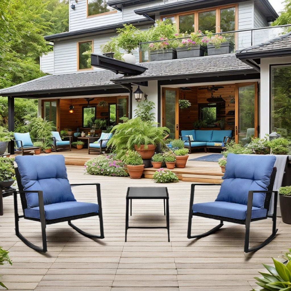 3 Pieces Patio Bistro Set Outdoor Rocking Chair