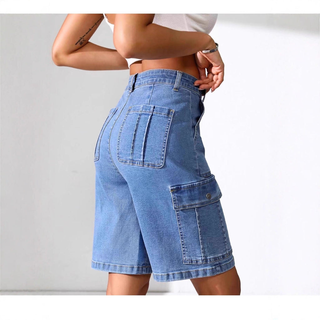 High-waisted Denim Capri Shorts For Women