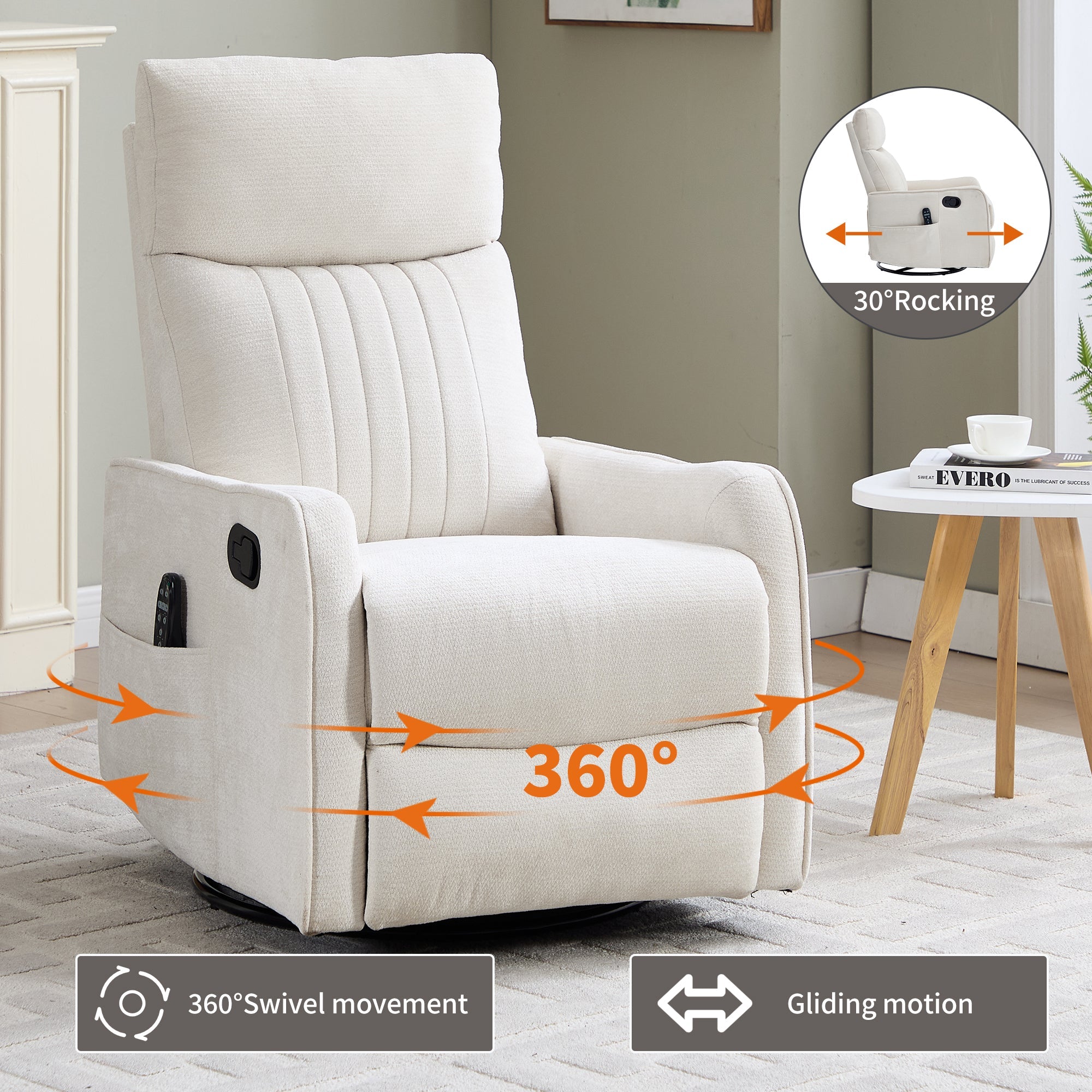 Beige Heat Massage Manual Recliner Chair
