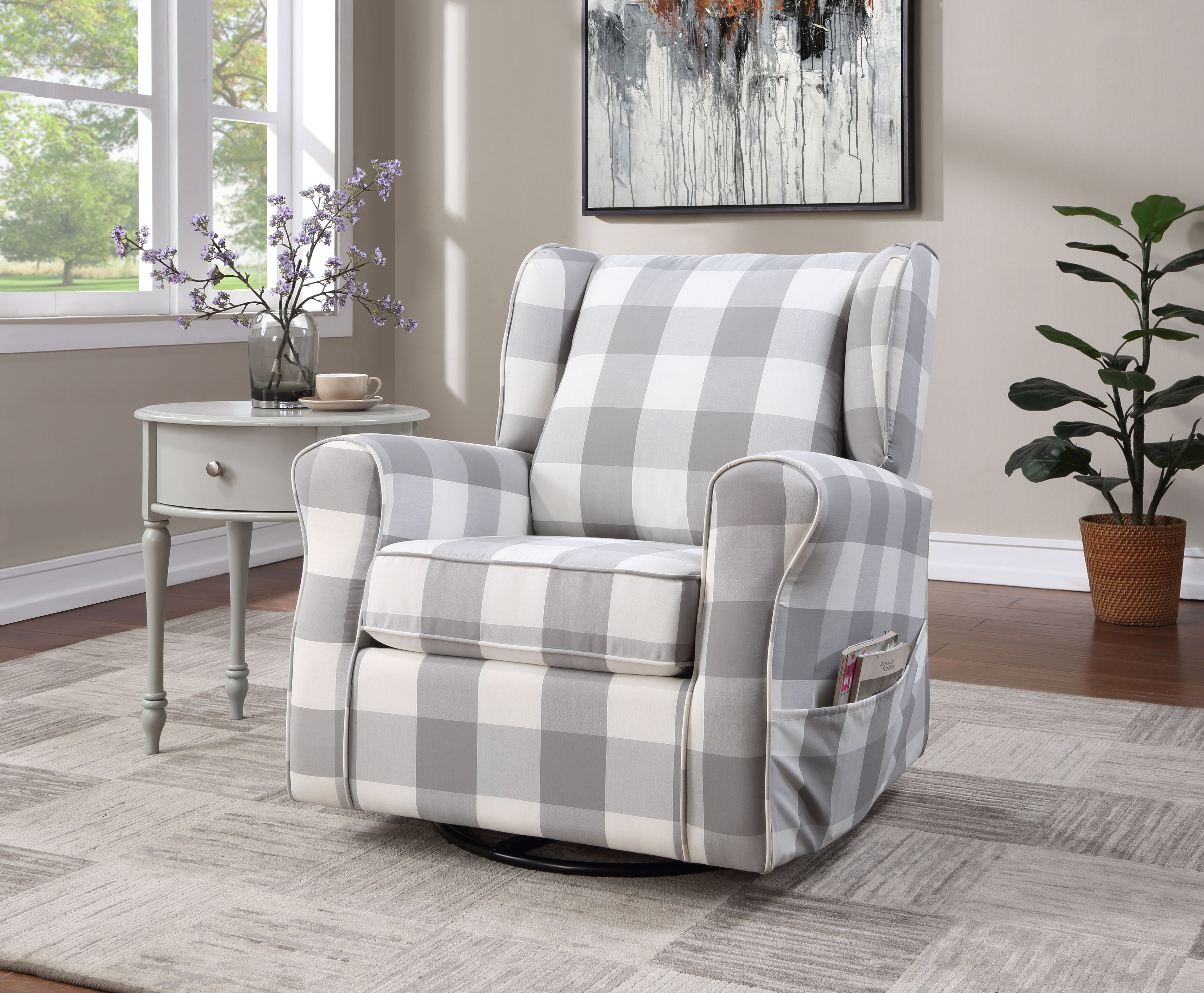 Patli Gray & White Fabric Glider Chair with Swivel