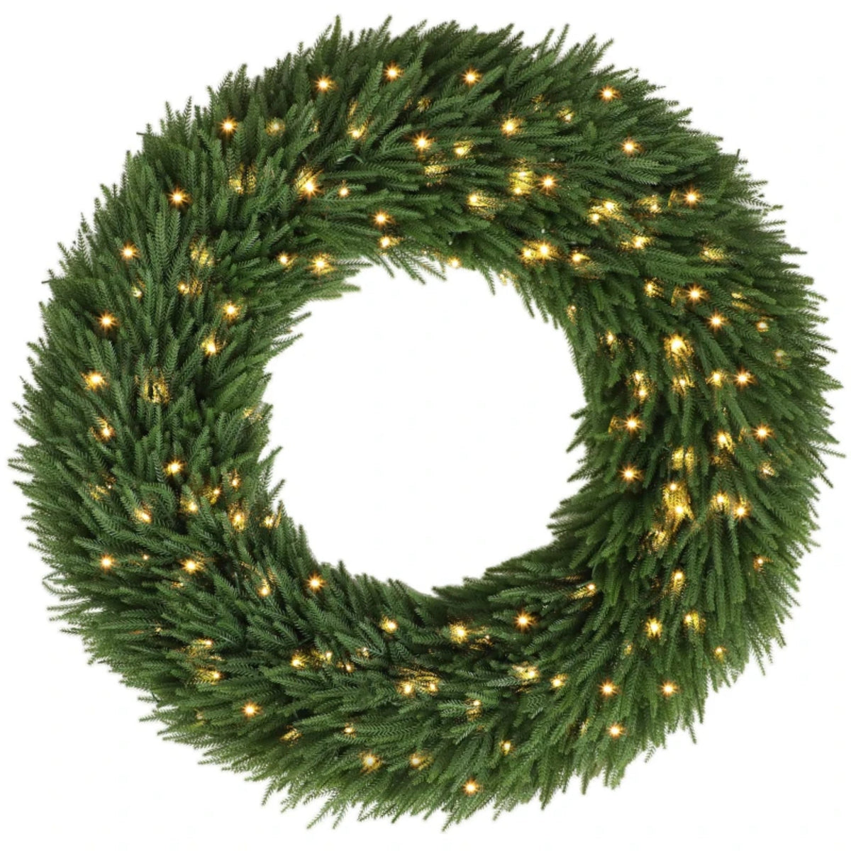 48 Inch Artificial Norfolk Pine Christmas Wreath, Pre-Lit with LED Lights