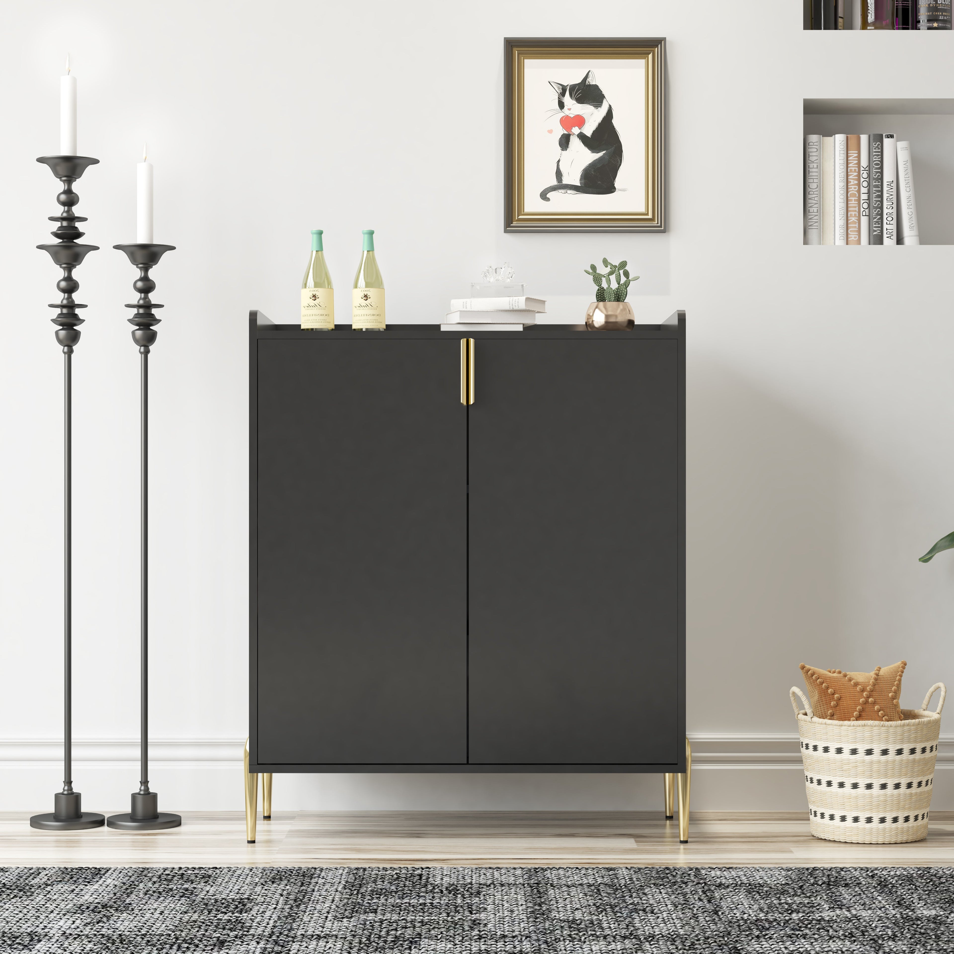 2 Doors Home Wine Bar Cabinet with Wine Rack & Adjustable Storage Shelf