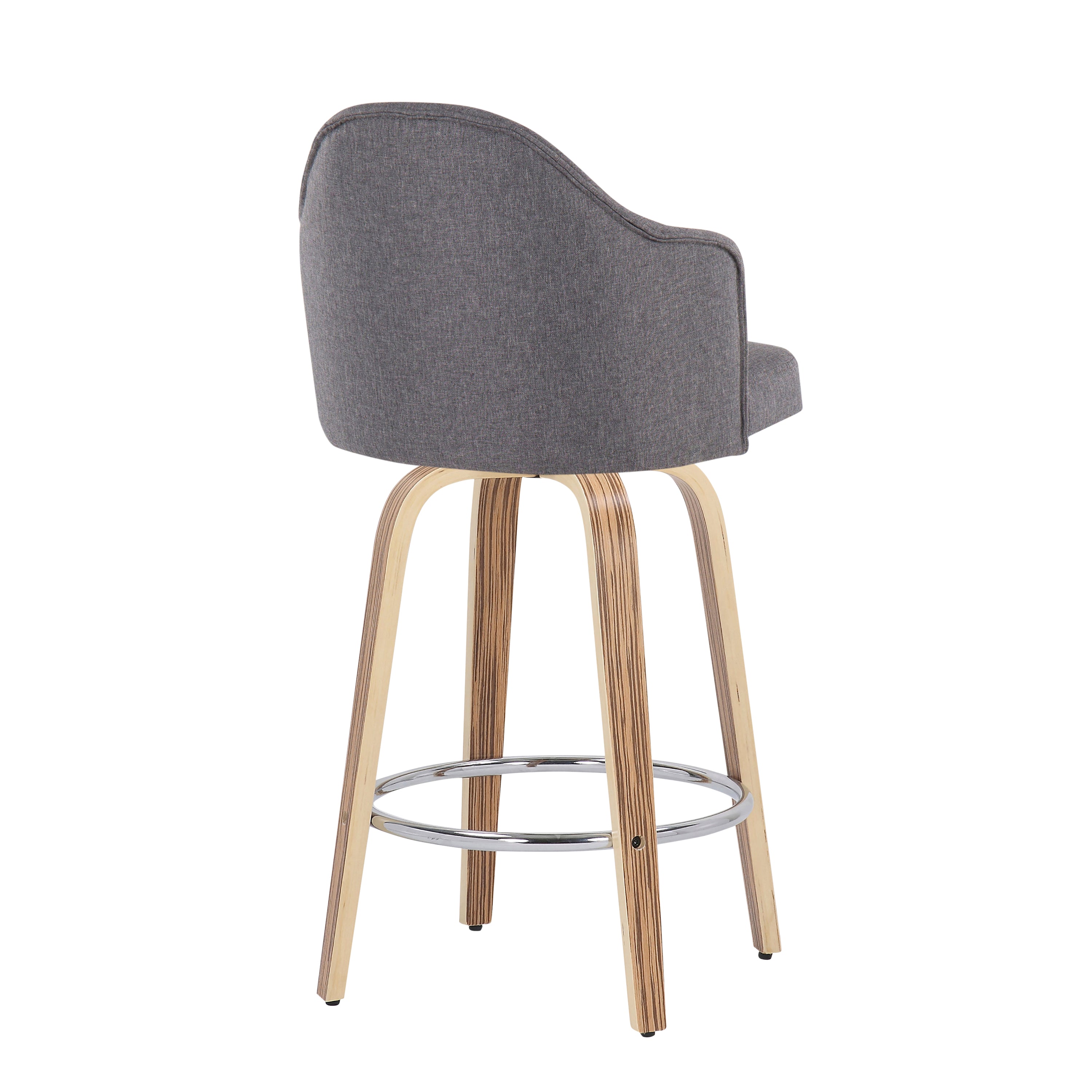 Mid-Century Modern Fixed-Height Counter Stool with Zebra Wood Legs