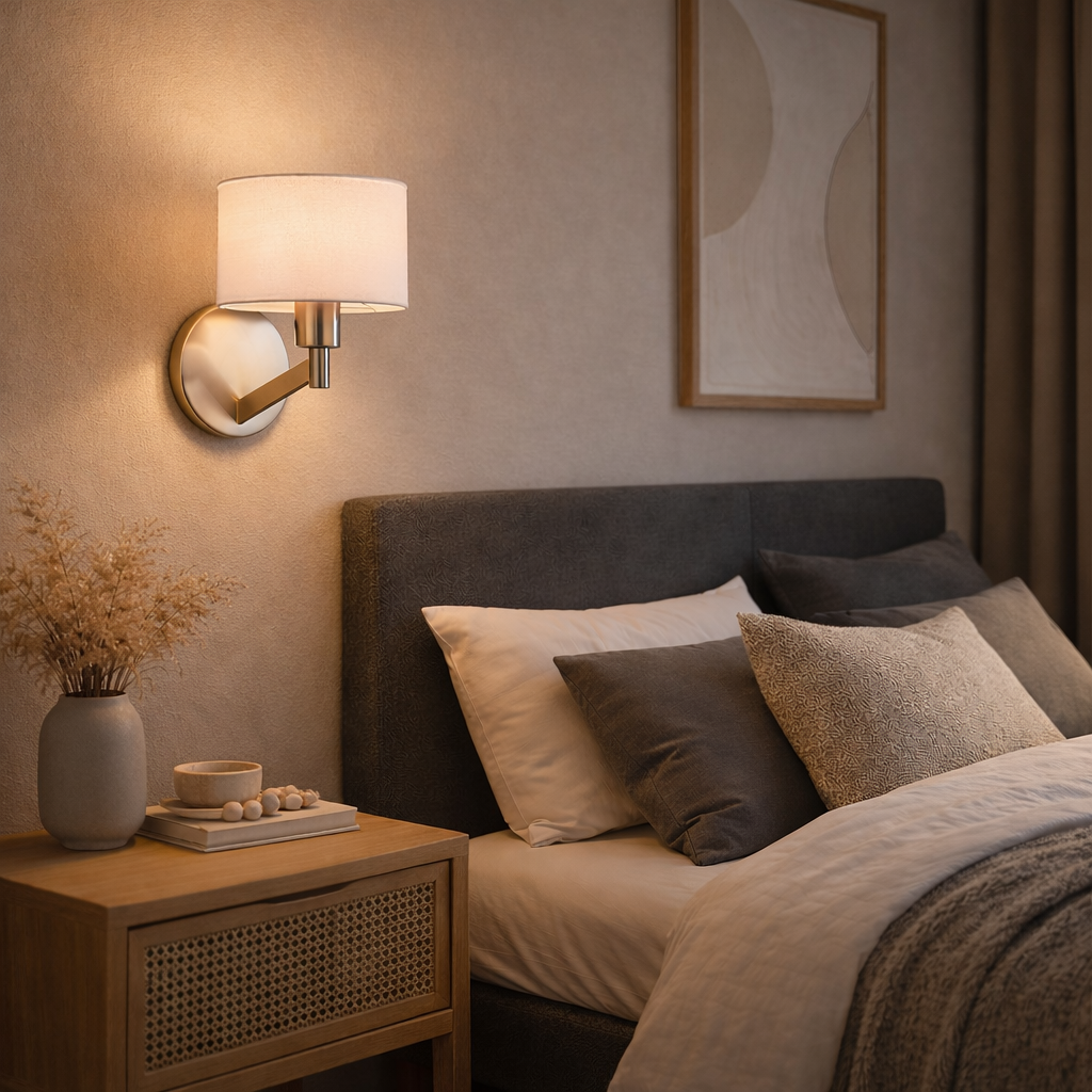 Nebula Brushed Nickel Base Wall Lamp with Rotary Switch