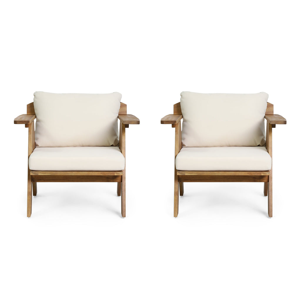 Outdoor Acacia Wood Club Chairs with Cushions (Set of 2)