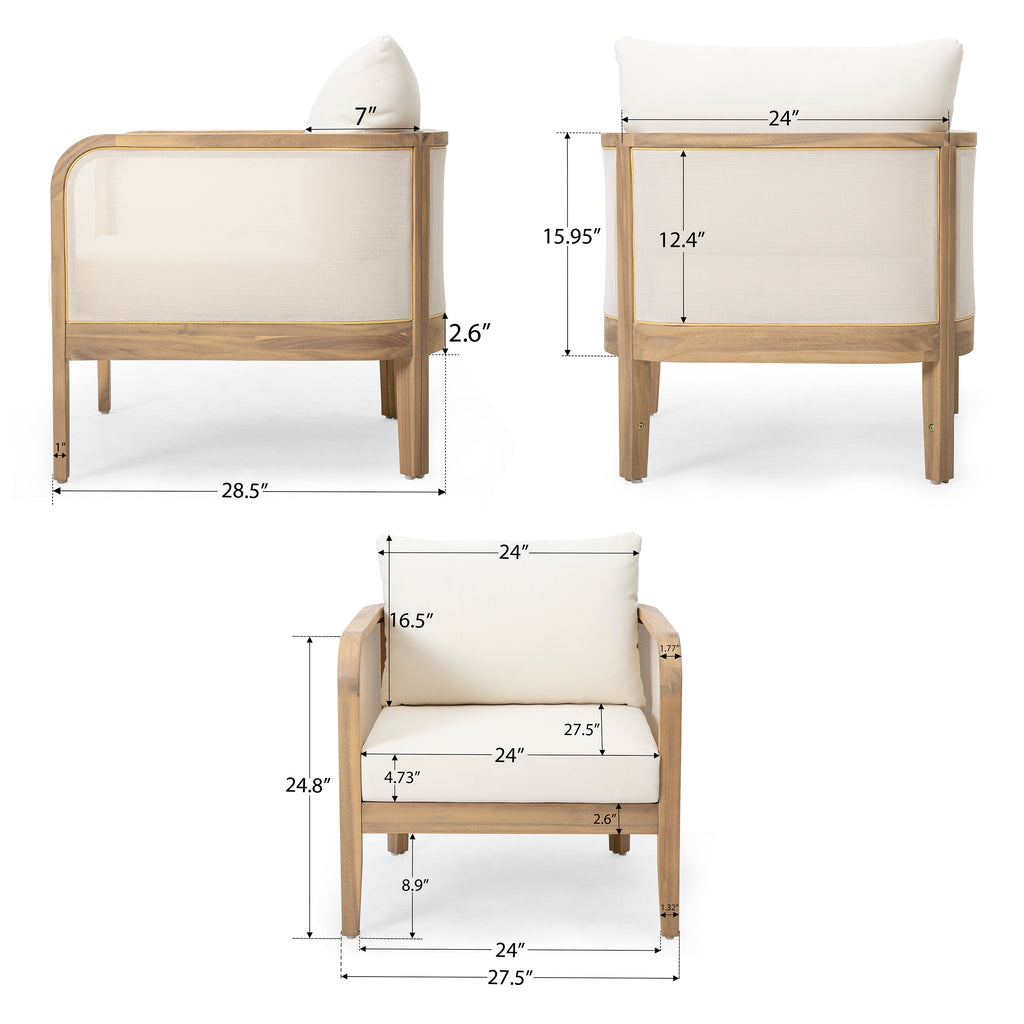 Outdoor Acacia Wood Patio Club Chair Set (Set of 2)