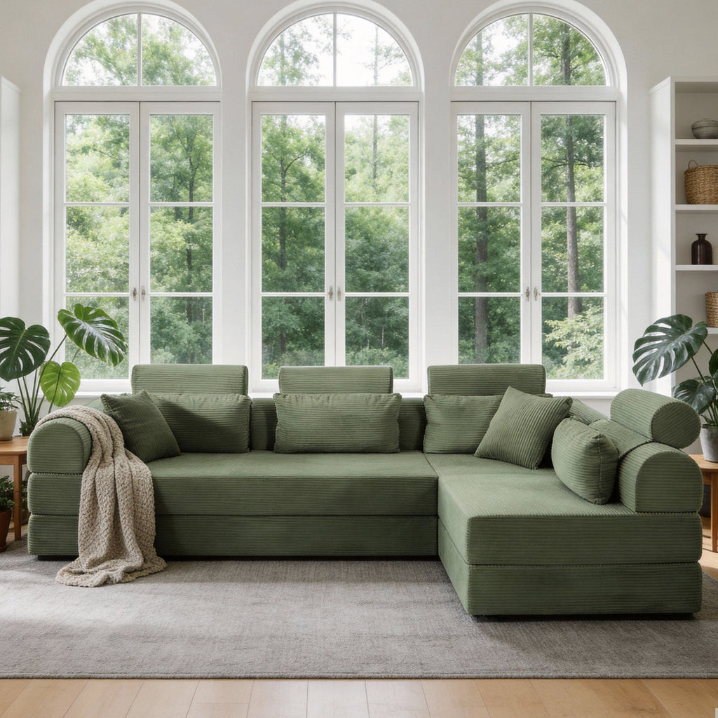 L Shape Modular Sectional Sofa, Grayish Green