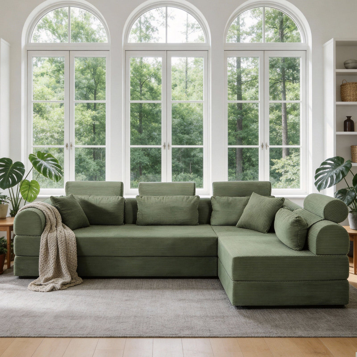 L Shape Modular Sectional Sofa, Grayish Green
