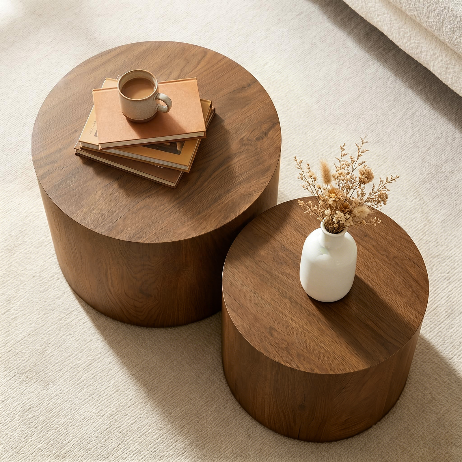 Nesting Coffee Table Set of 2, Modern Round Design