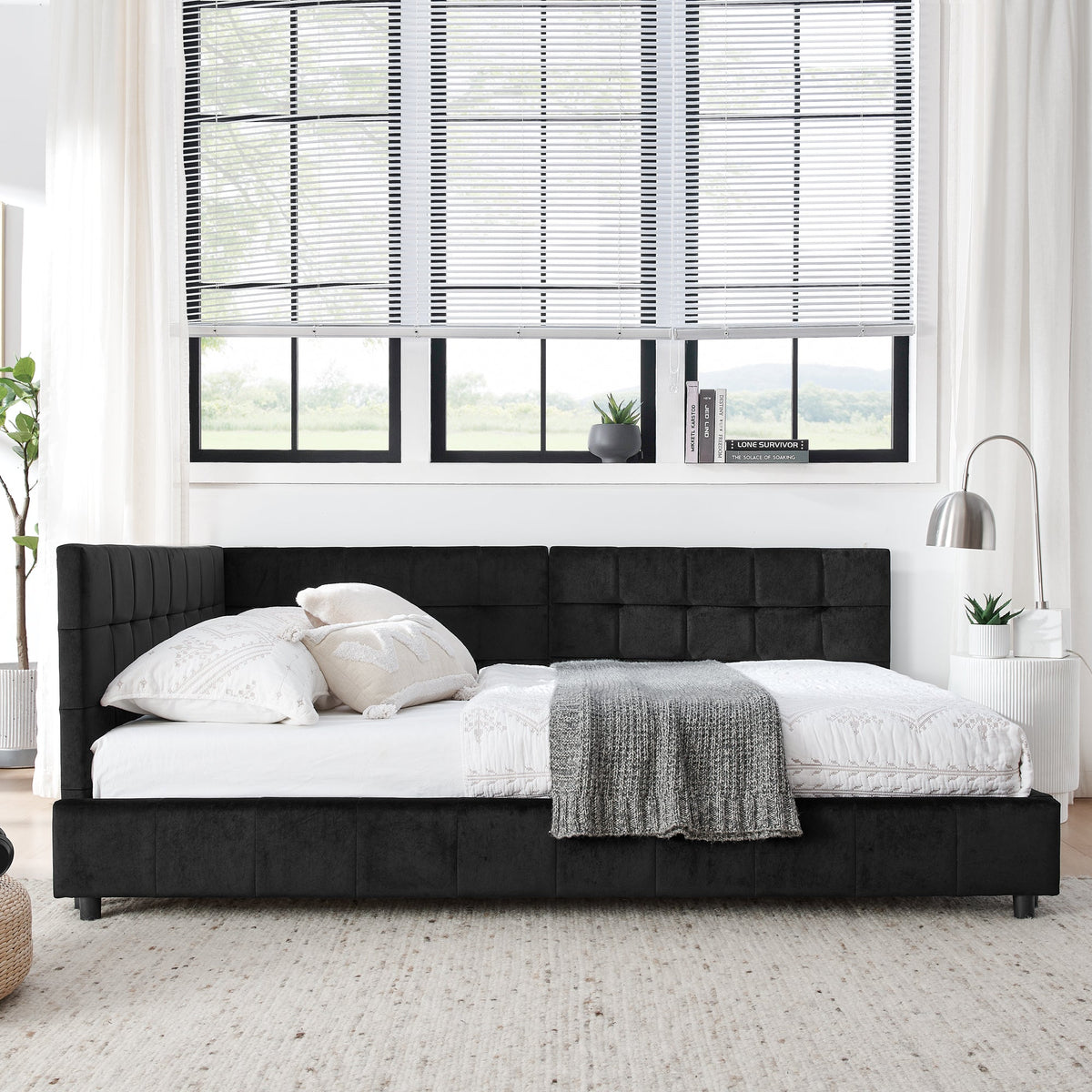 Full Size Upholstered Tufted Bed Frame - Black Velvet