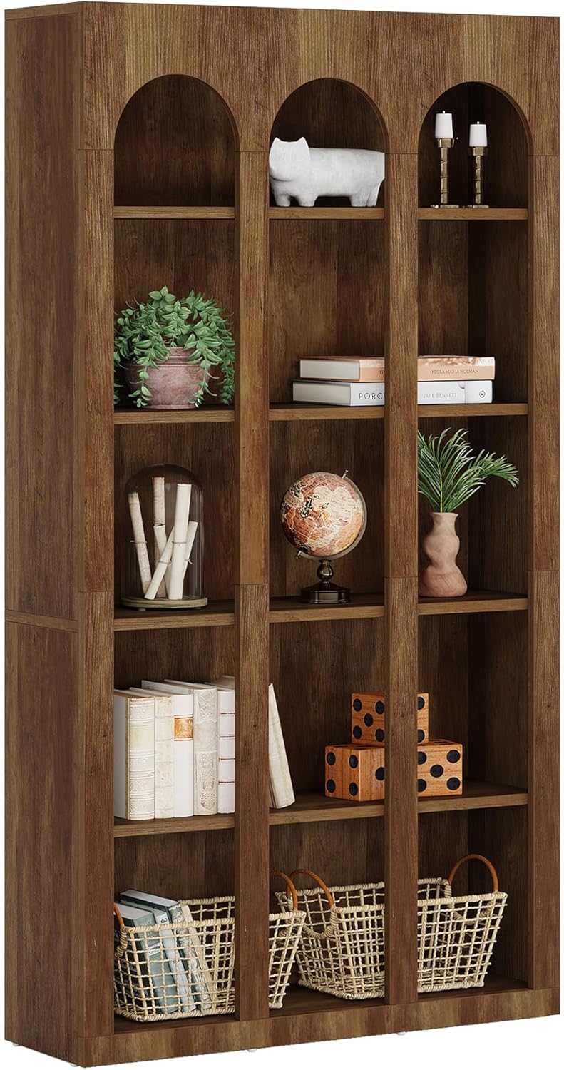 70.87" 5-Tier Rustic Brown Farmhouse Arched Bookcase