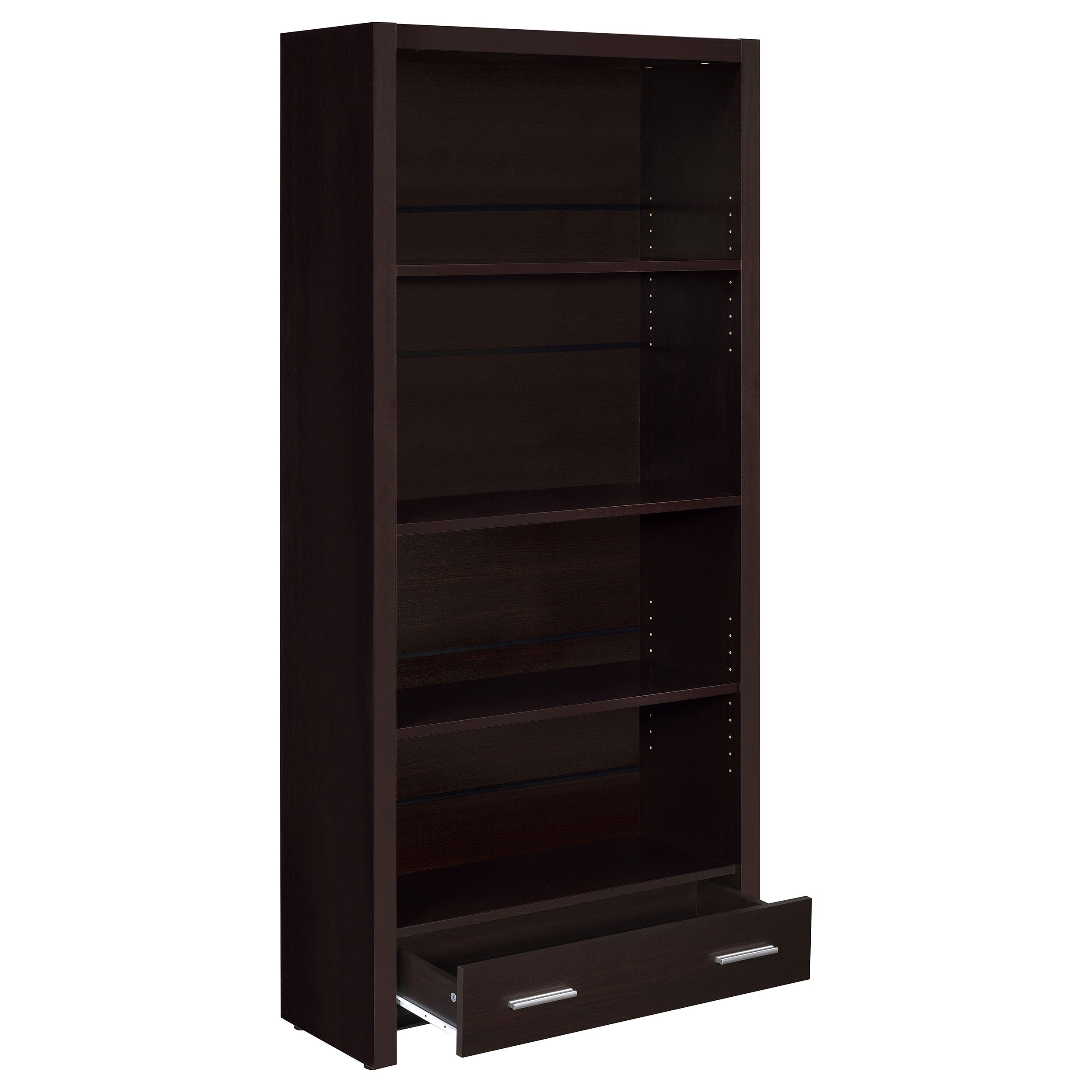 Maureen Cappuccino 5-Shelf Bookcase with Drawer