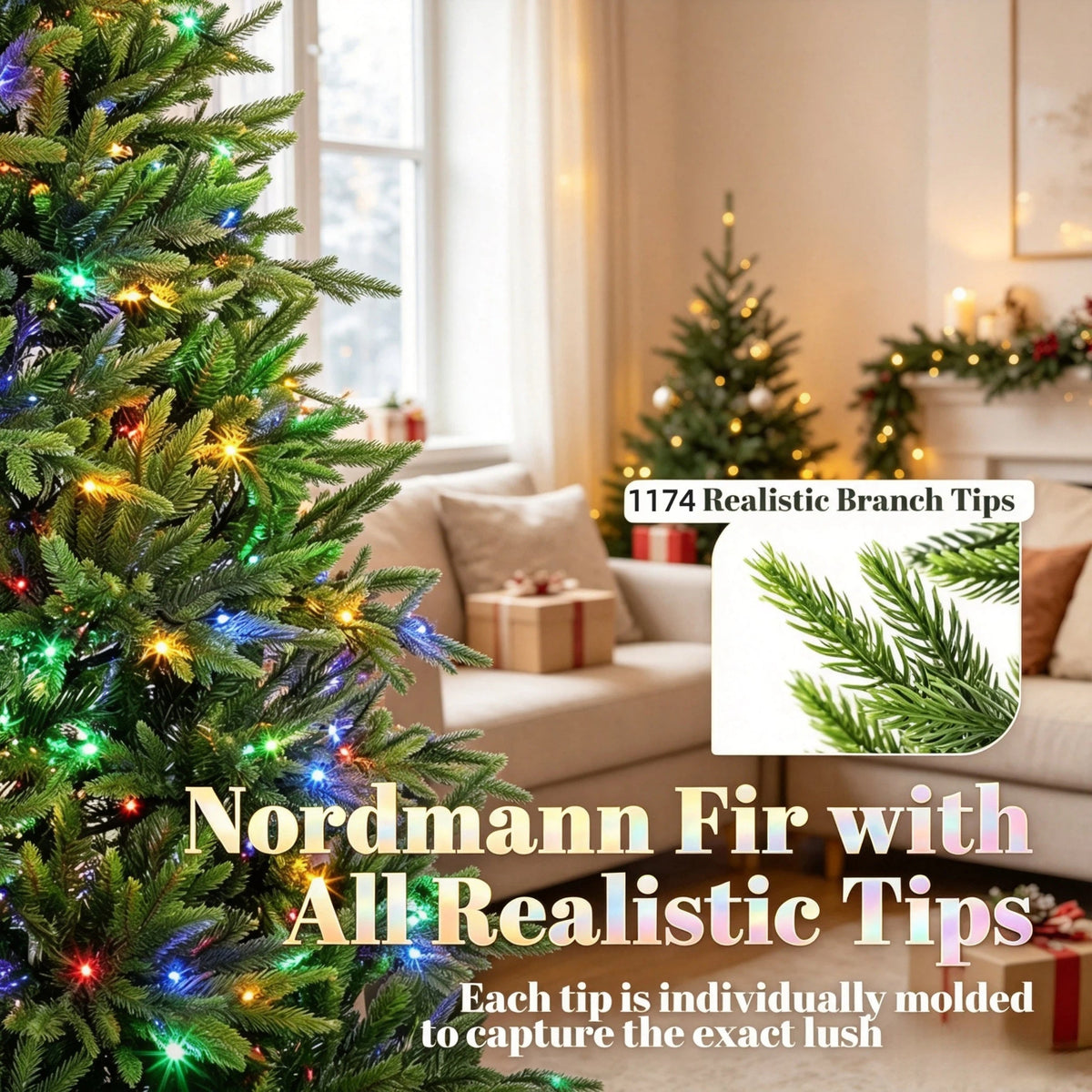 7.5-Foot Hinged Nordmann Fir Prelit Christmas Tree