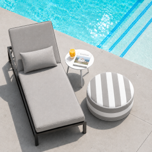 Outdoor Inflatable Ottoman - Gray/White Striped