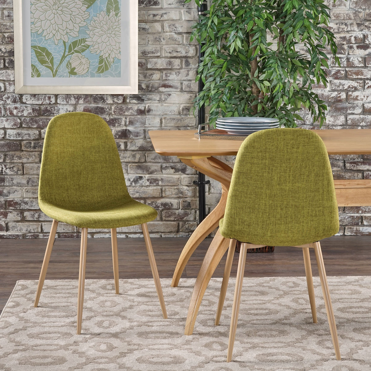 Mid-Century Modern Fabric Upholstered Dining Chairs, Set of 2