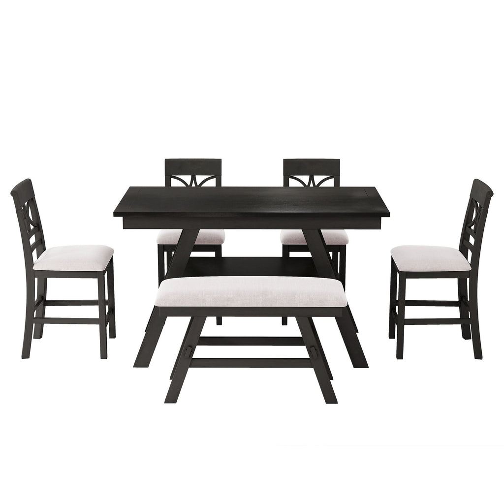 TOPMAX 6-Piece Wood Counter Height Dining Table Set with Storage Shelf