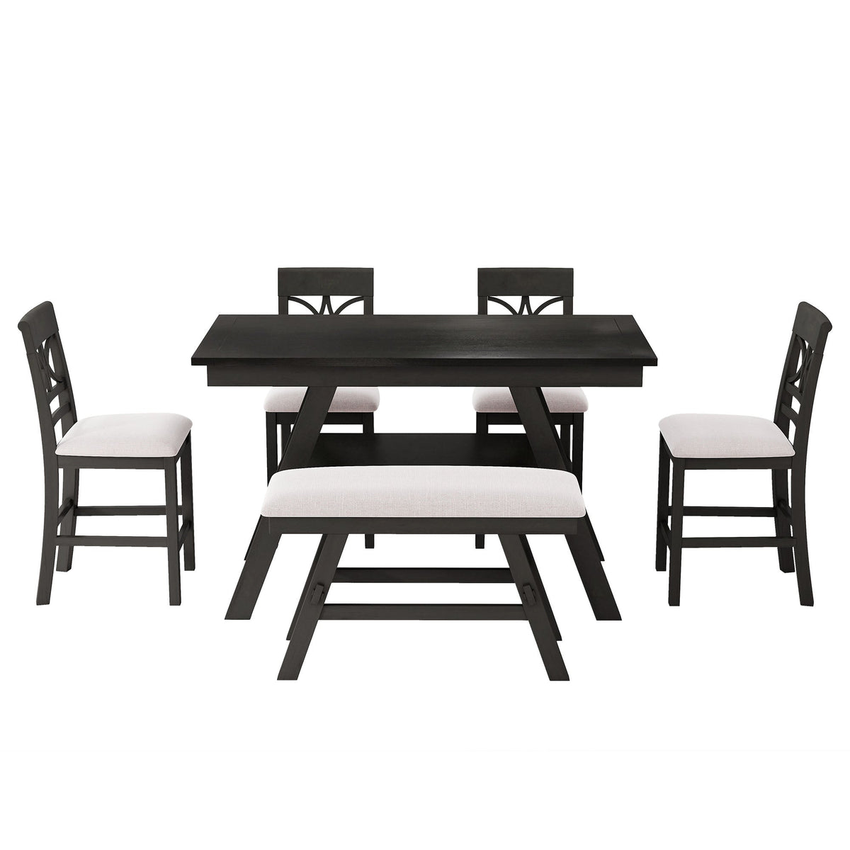TOPMAX 6-Piece Wood Counter Height Dining Table Set with Storage Shelf