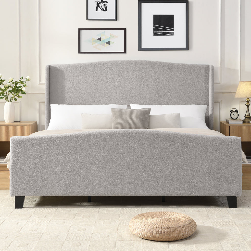King Size Bed Frame with High Back Upholstered Headboard