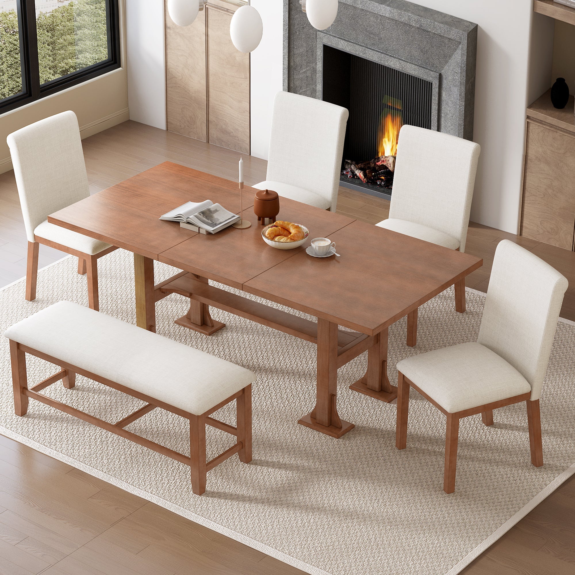 TOPMAX Farmhouse 76-Inch 6-Piece Extendable Dining Table Set