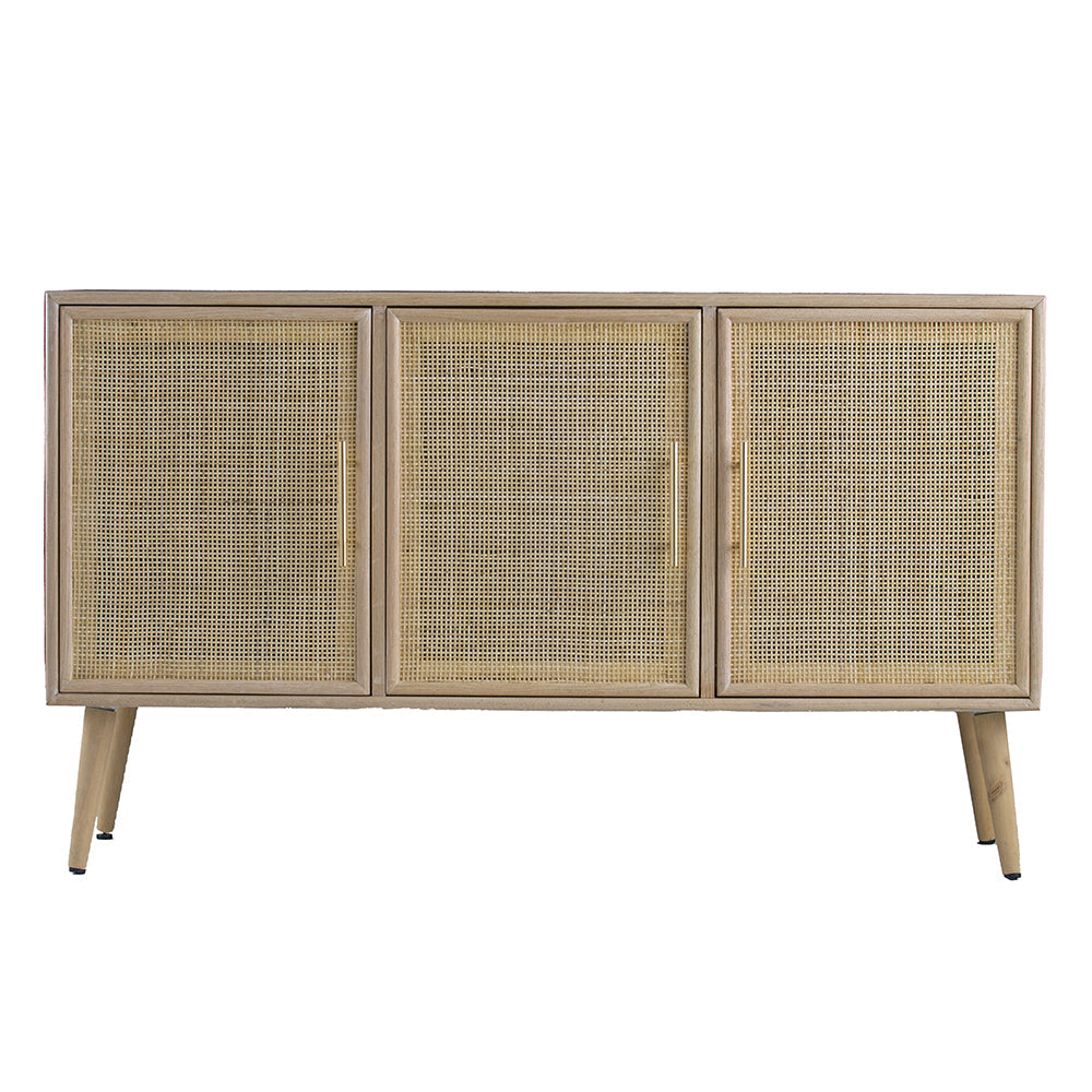 Natural Brown Media Center with Rattan Doors