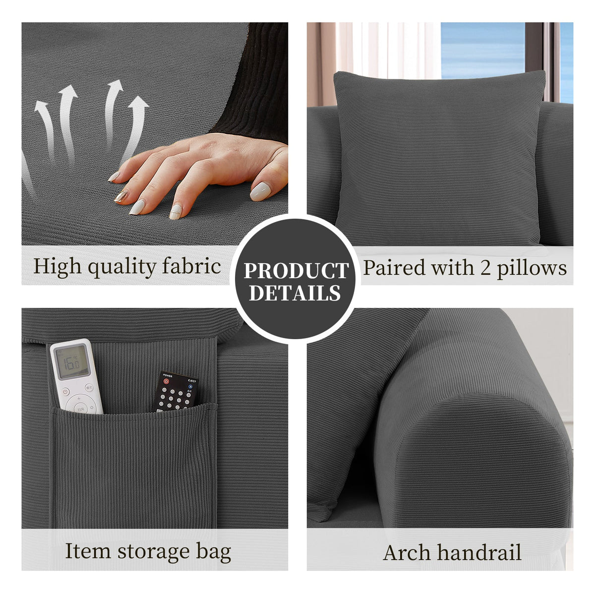 Spring Sofa with High-Quality Fabric, Pillows & Storage