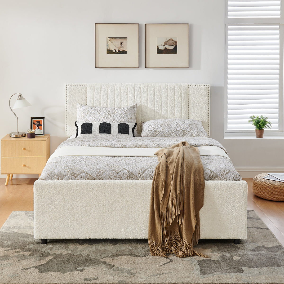 Queen Size Vertical Channel Tufted Headboard Bed