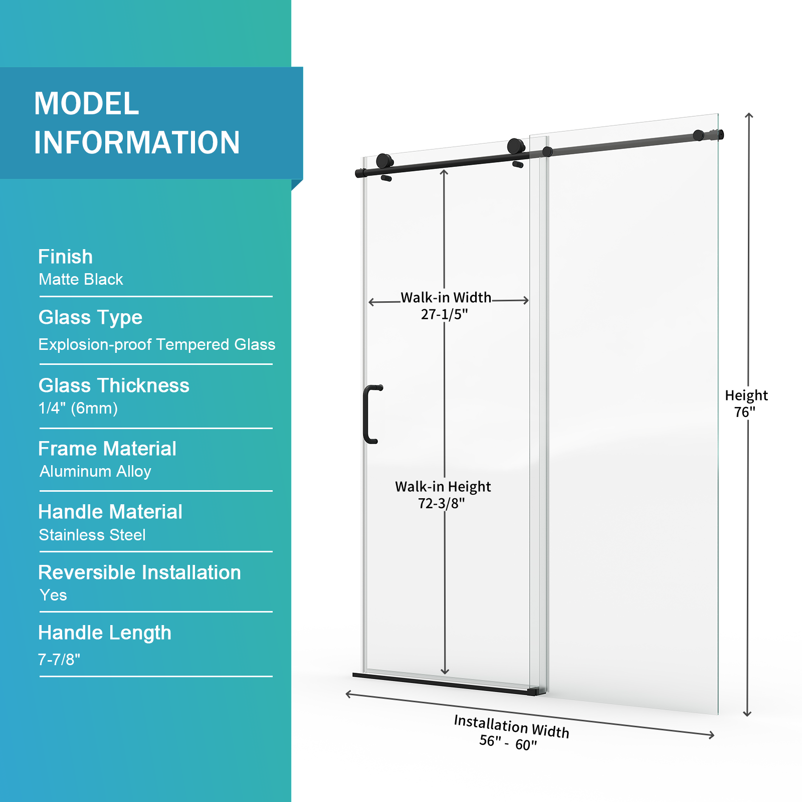 Frameless Single Sliding Shower Door