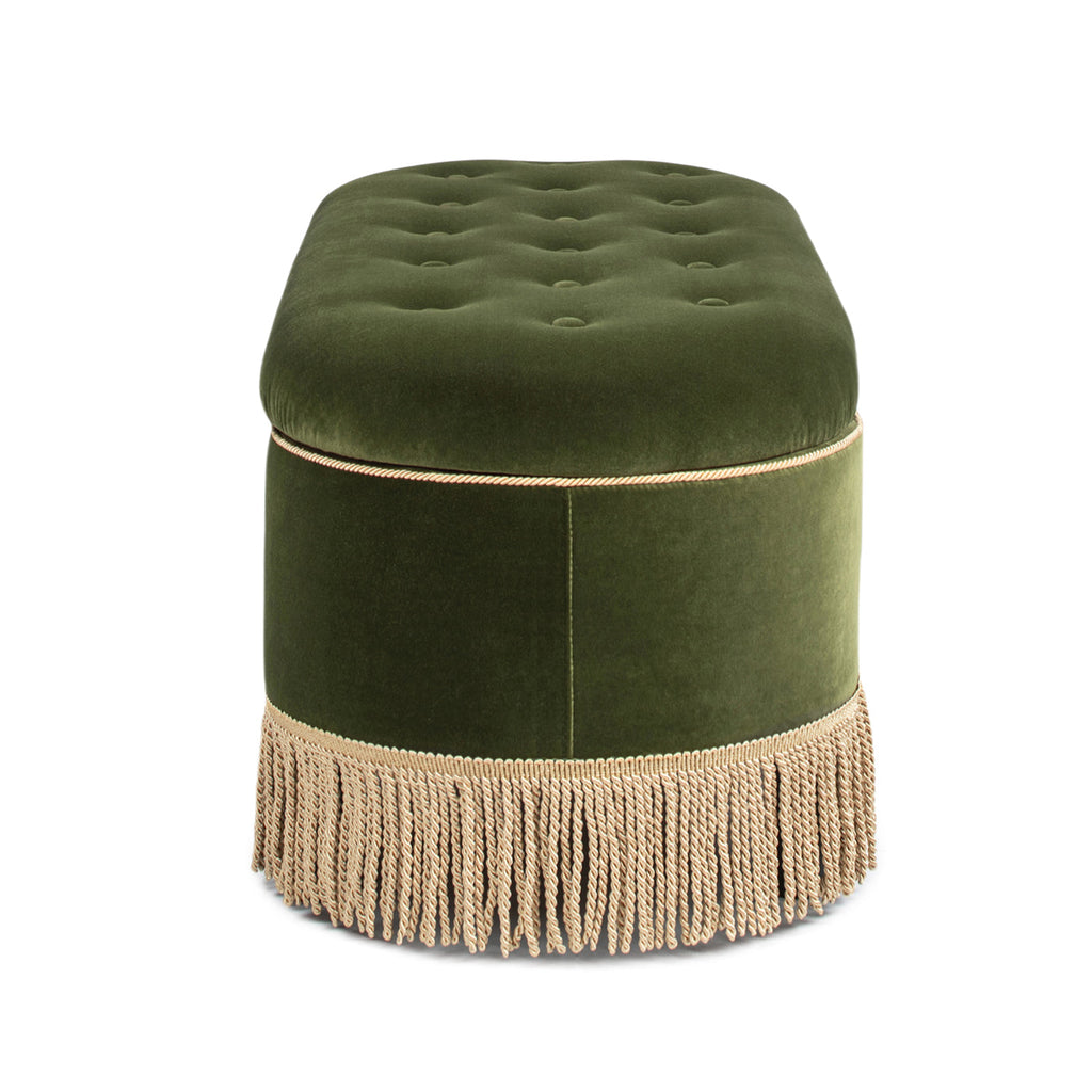 Melinda 48.5" Oval Tufted Bullion Fringe Storage Bench, Olive
