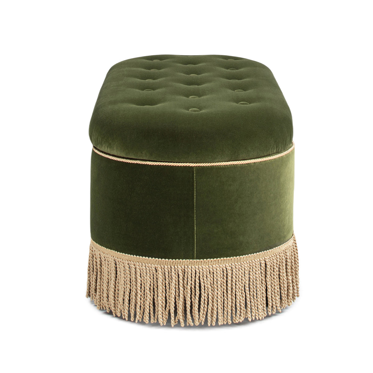 Melinda 48.5" Oval Tufted Bullion Fringe Storage Bench, Olive