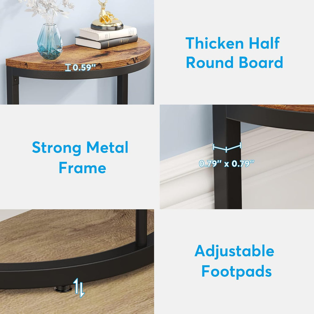 Slim Half Moon 2-Tier Semi-Circle End Table, 19.69" Rustic
