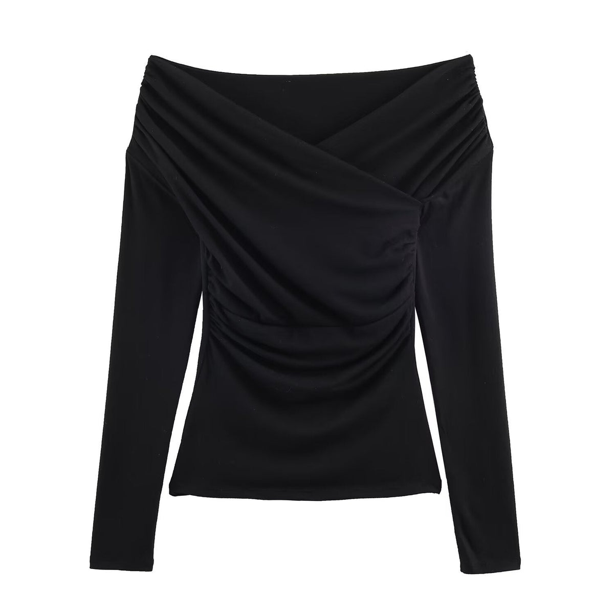 Women's Fashionable All-match Double Pleated Collar Pleated T-shirt Top